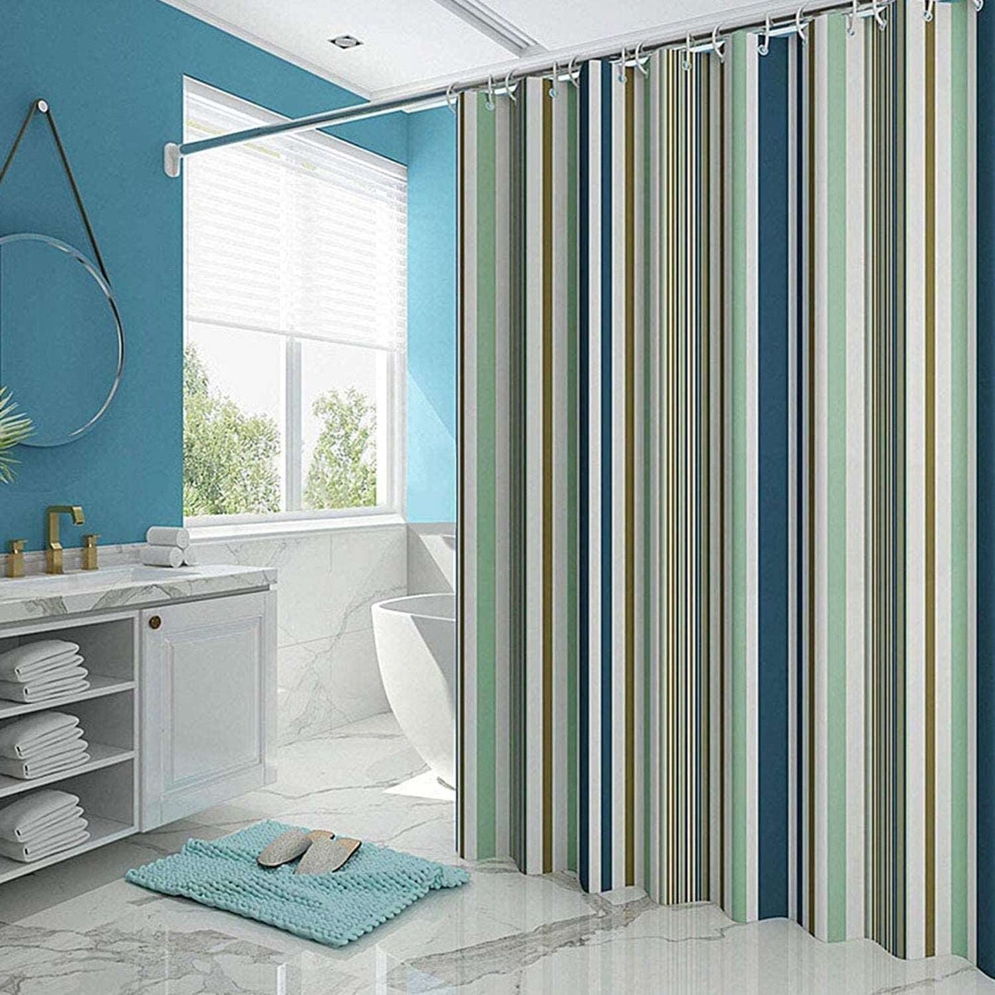 Bright Vertical Stripes in The Shower Curtain
