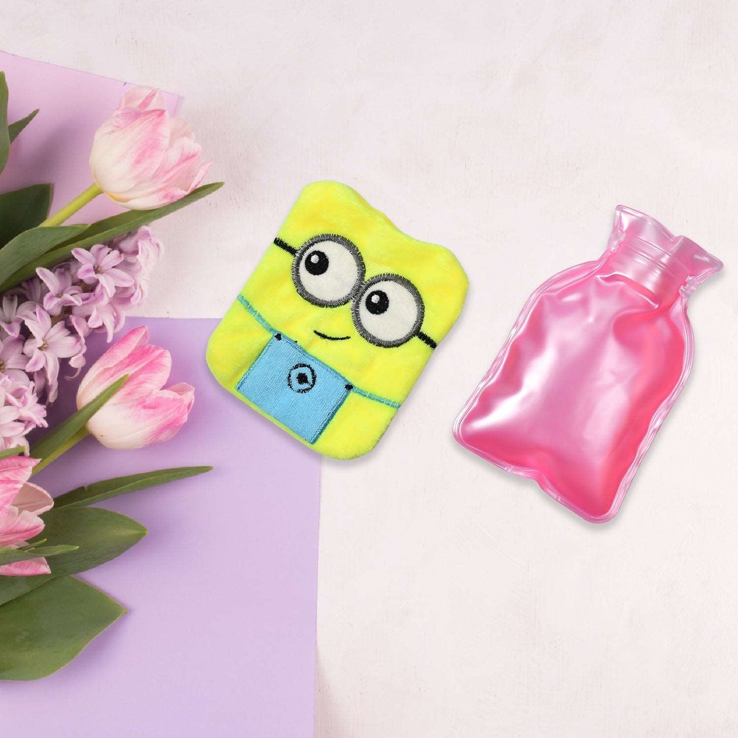 2Eye Minions small Hot Water Bag with Cover for Pain Relief, Neck, Shoulder Pain and Hand, Feet Warmer, Menstrual Cramps