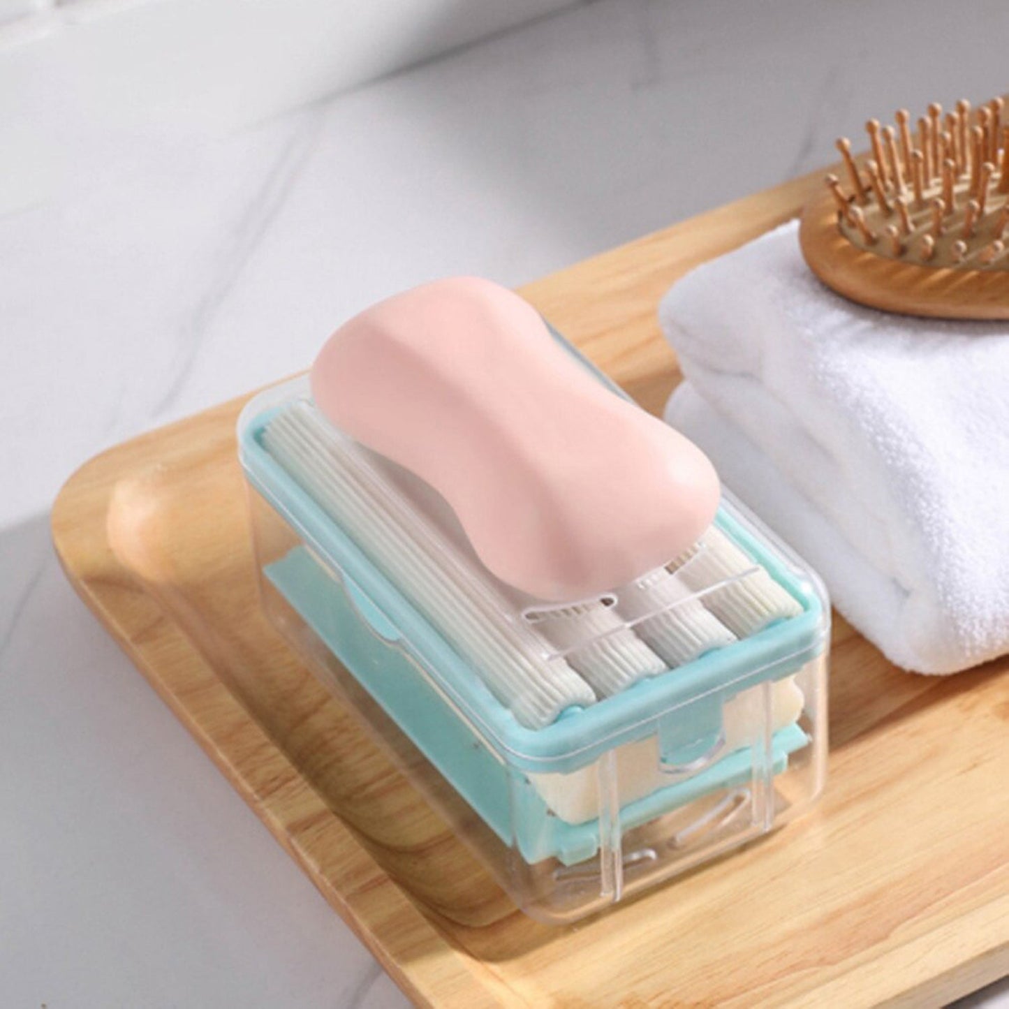 2-in-1 Portable Soap Dish & Soap Dispenser with Roller and Drain Holes, Foaming Soap Bar Box