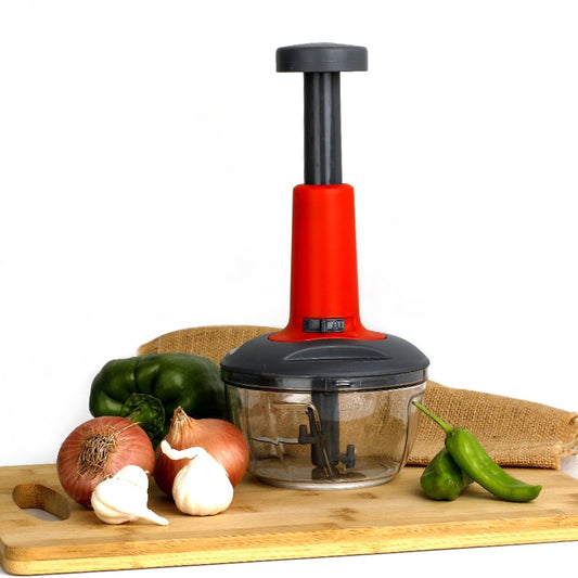 Matte Finish Manual Hand Press Chopper for Kitchen, Mini Handy & Compact Chopper with 3 Blades for Effortlessly Chopping Vegetables & Fruits for Your Kitchen