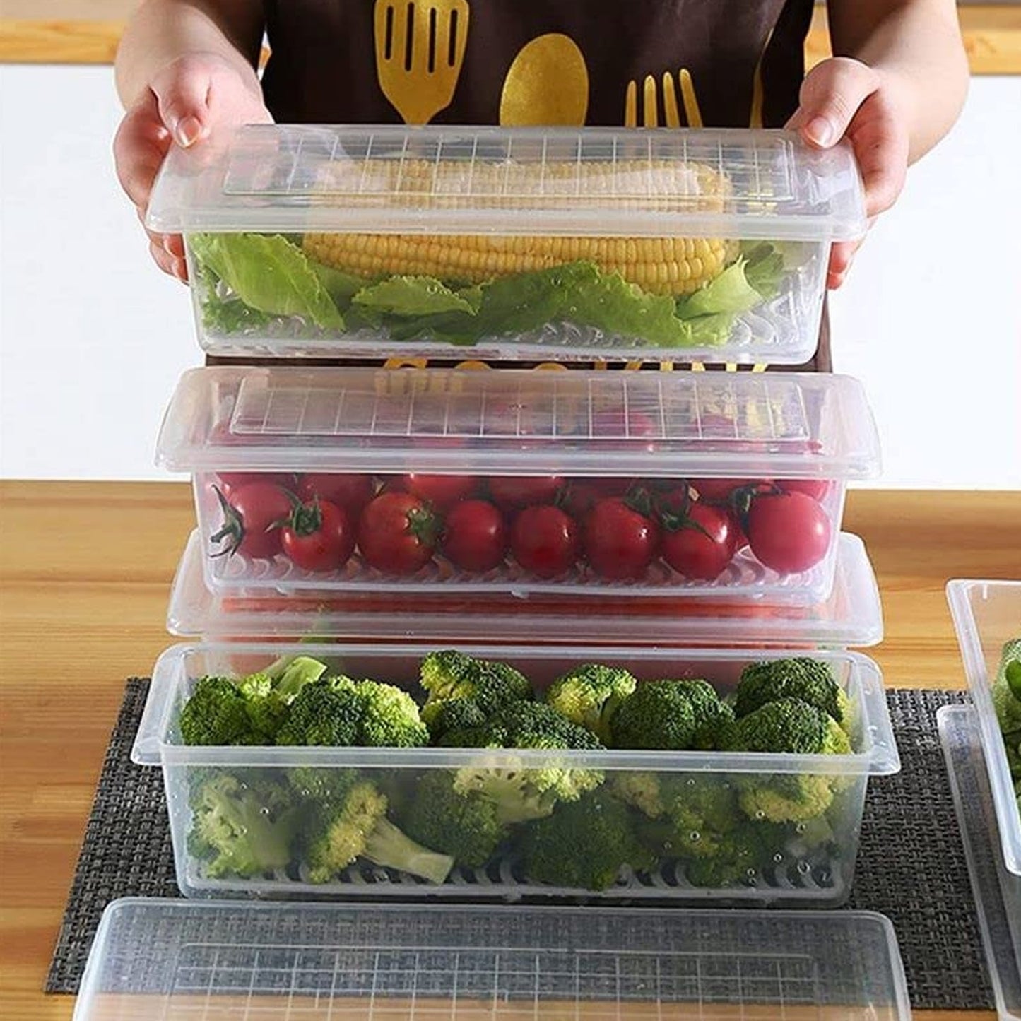 FOOD STORAGE CONTAINER WITH REMOVABLE DRAIN PLATE AND LID 1500 ML 6 Pcs