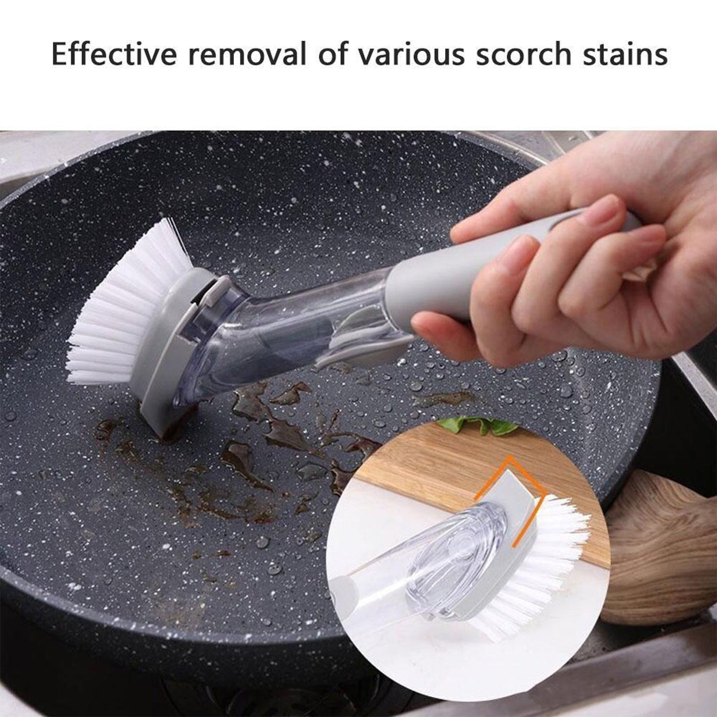 2-in-1 Dishwashing Brush, Long Handle Wash Pot Brush Washing Dish