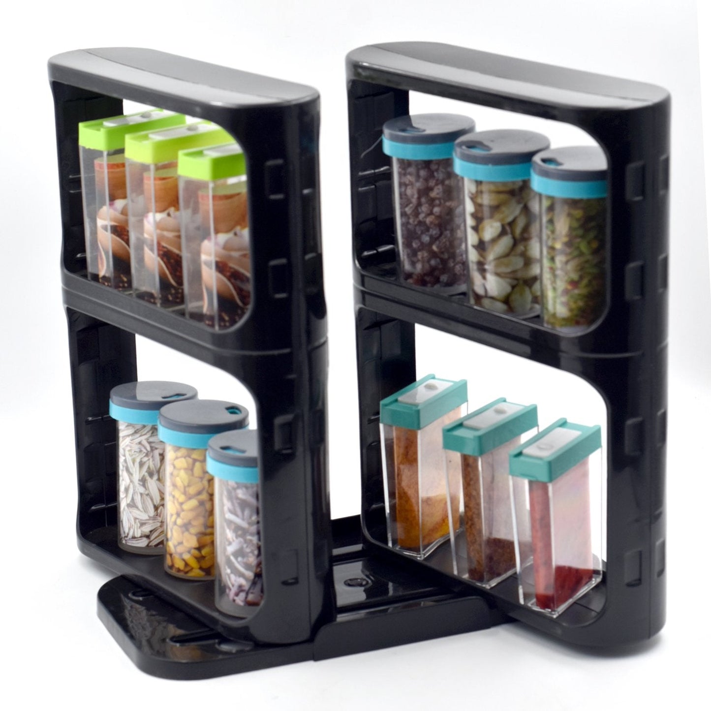 Cabinet Caddy, Modular Rotating Spice Rack Organizer 2-Tiered Shelves with Base