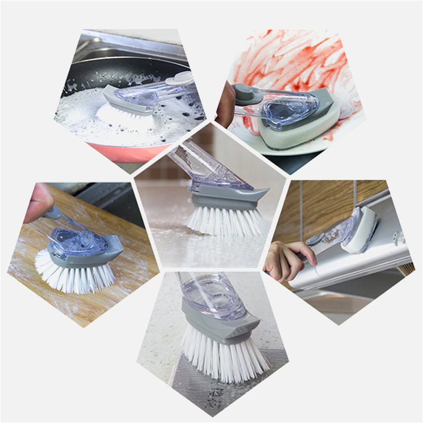 2-in-1 Dishwashing Brush, Long Handle Wash Pot Brush Washing Dish
