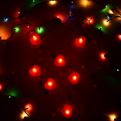 Flameless Candles LED Heart Shape Tea Light Candles Multi Color on Diwali Navratri Lighting (Pack of 24)