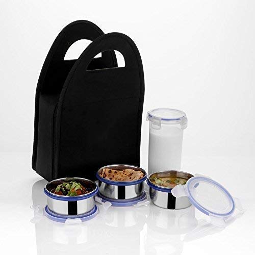 Compact Stainless Steel Airtight Lunch Box Set - 4 pcs (3 Containers 1 Bottle)