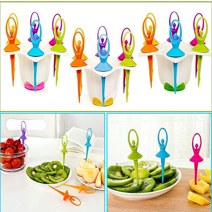 Dancing Doll Fruit Fork Cutlery Set with Stand Set of 6