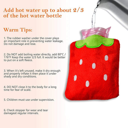 Strawberry small Hot Water Bag with Cover for Pain Relief, Neck, Shoulder Pain and Hand, Feet Warmer, Menstrual Cramps