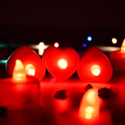 Flameless Candles LED Heart Shape Tea Light Candles Multi Color on Diwali Navratri Lighting (Pack of 24)
